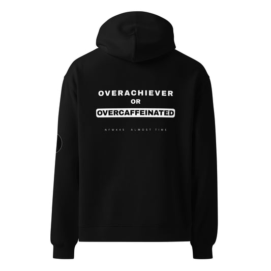 notforworkwear overachiever vs overcaffeinated black hoodie back graphic