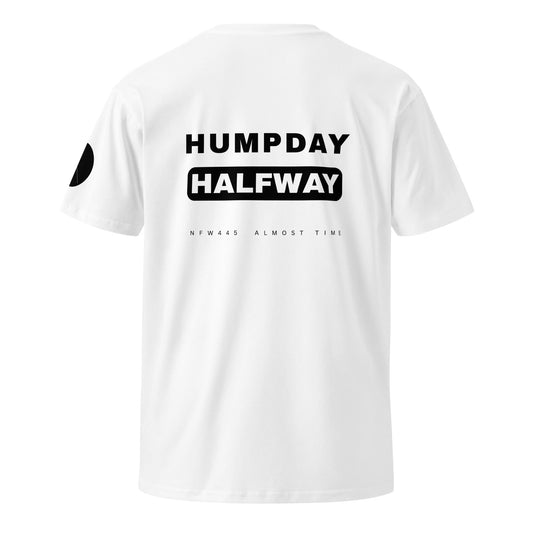 notforworkwear humpday halfway white tshirt back graphic