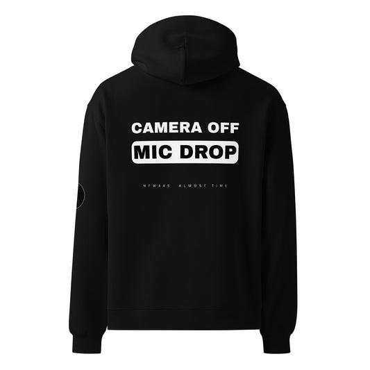 notforworkwear camera off mic drop hoodie back graphic