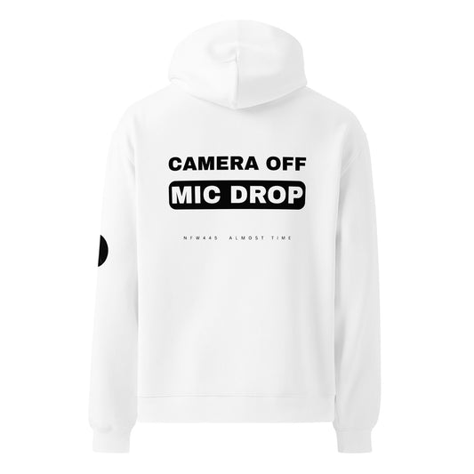 notforworkwear work from home camera off mic drop hoodie white back graphic