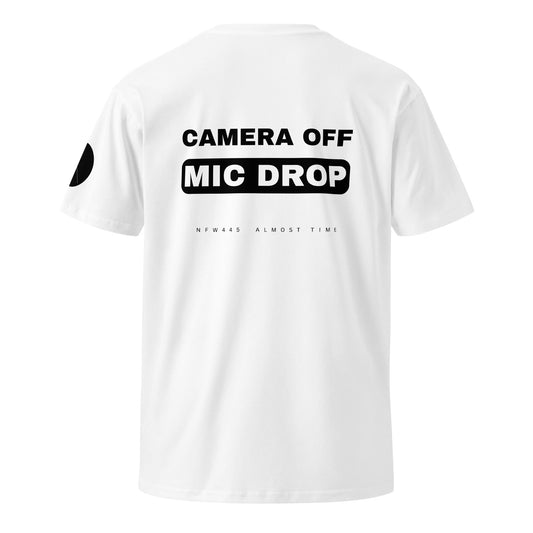 notforworkwear camera off mic drop tshirt white back graphic