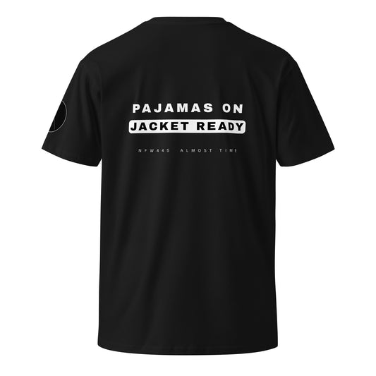 notforworkwear work from home pajamas on jacket ready tshirt black back graphic