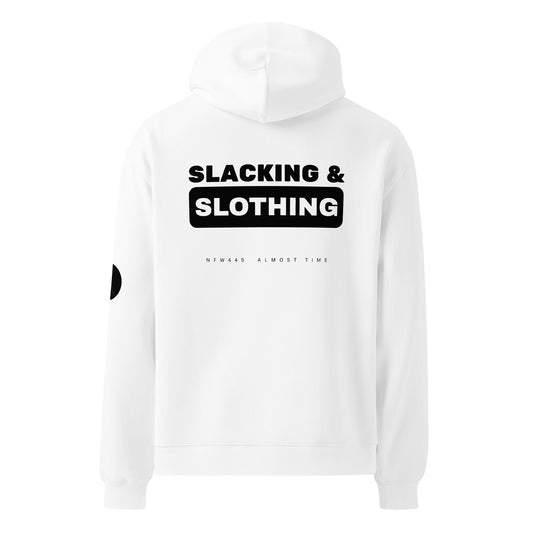 notforworkwear work from home slacking slothing hoodie white back graphic